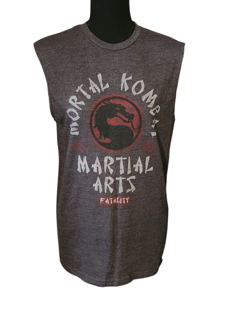Mortal Kombat Martial Arts Graphic Muscle Tee - Charcoal with Red Logo